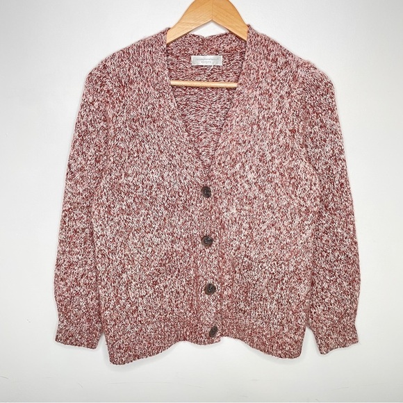 Academia Speckled Knit Cropped Short Button Down Berry Cardigan Sweater Top - Picture 1 of 4